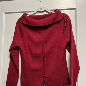 Chic Off-the-Shoulder Red Sweater with bow detail